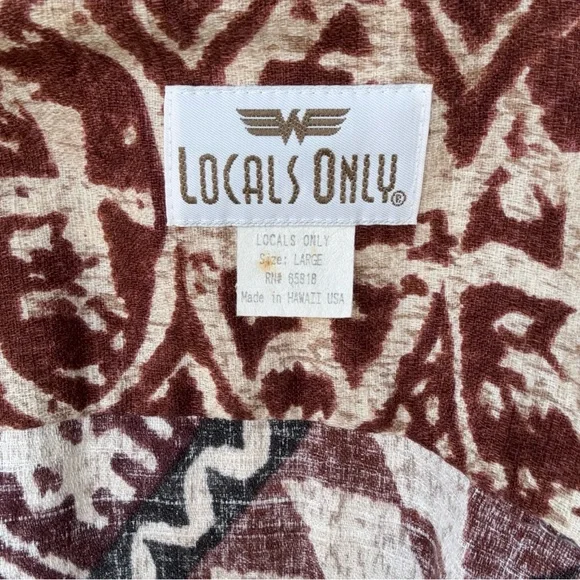 Vintage Locals Only Hawaii Aloha shirt full button front Large Tapa Bark Cloth - Picture 7 of 7